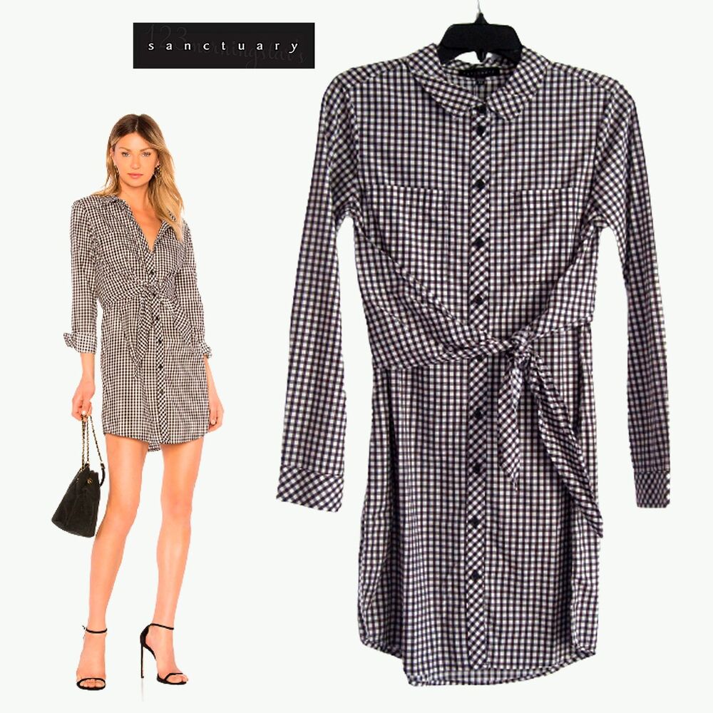 SANCTUARY NEW Cottagecore TALI Tie Gingham Shirt Dress XS